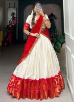 Poly Cotton Red Traditional Wear Weaving  Readymade Lehenga Choli